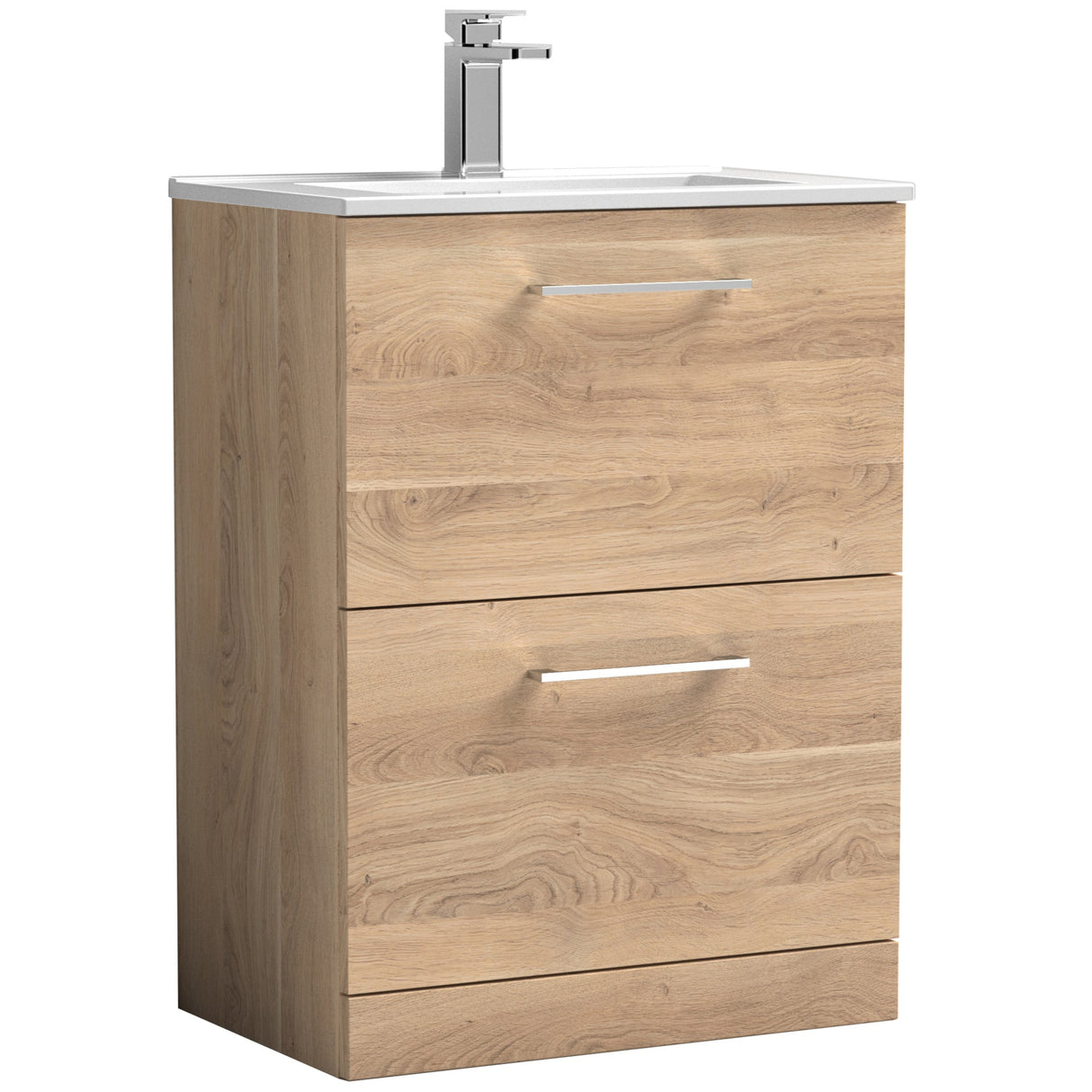 Nuie Arno 600mm Floor Standing 2 Drawer Vanity Unit & Basin Bleached Oak ARN3033B