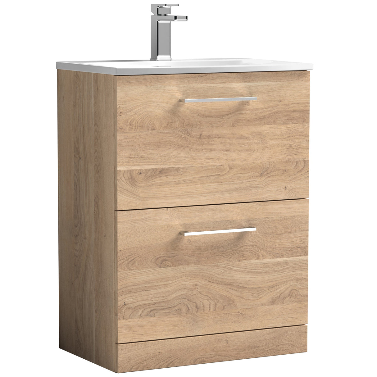 Nuie Arno 600mm Floor Standing 2 Drawer Vanity Unit & Basin Bleached Oak ARN3033G