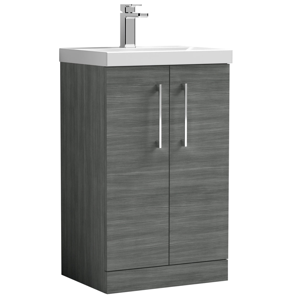 Nuie Arno 500mm Floor Standing 2 Door Vanity Unit & Basin Anthracite Woodgrain ARN501A