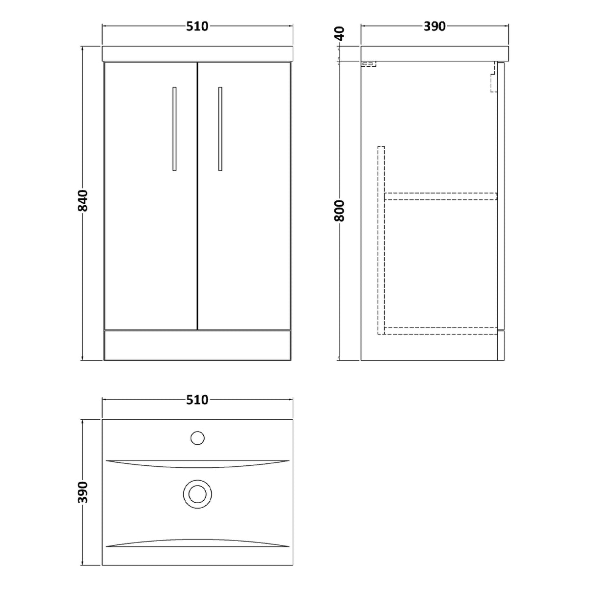Nuie Arno 500mm Floor Standing 2 Door Vanity Unit & Basin Anthracite Woodgrain ARN501A LD