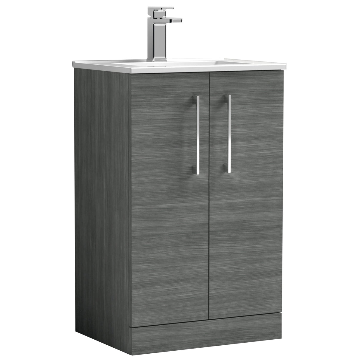 Nuie Arno 500mm Floor Standing 2 Door Vanity Unit & Basin Anthracite Woodgrain ARN501B