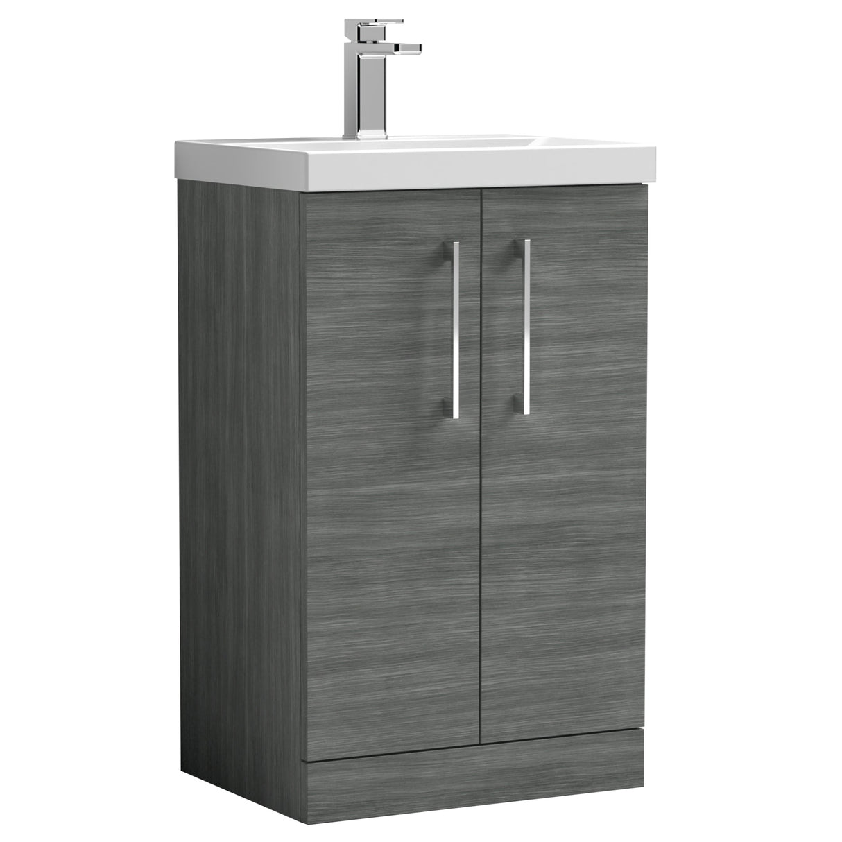Nuie Arno 500mm Floor Standing 2 Door Vanity Unit & Basin Anthracite Woodgrain ARN501D