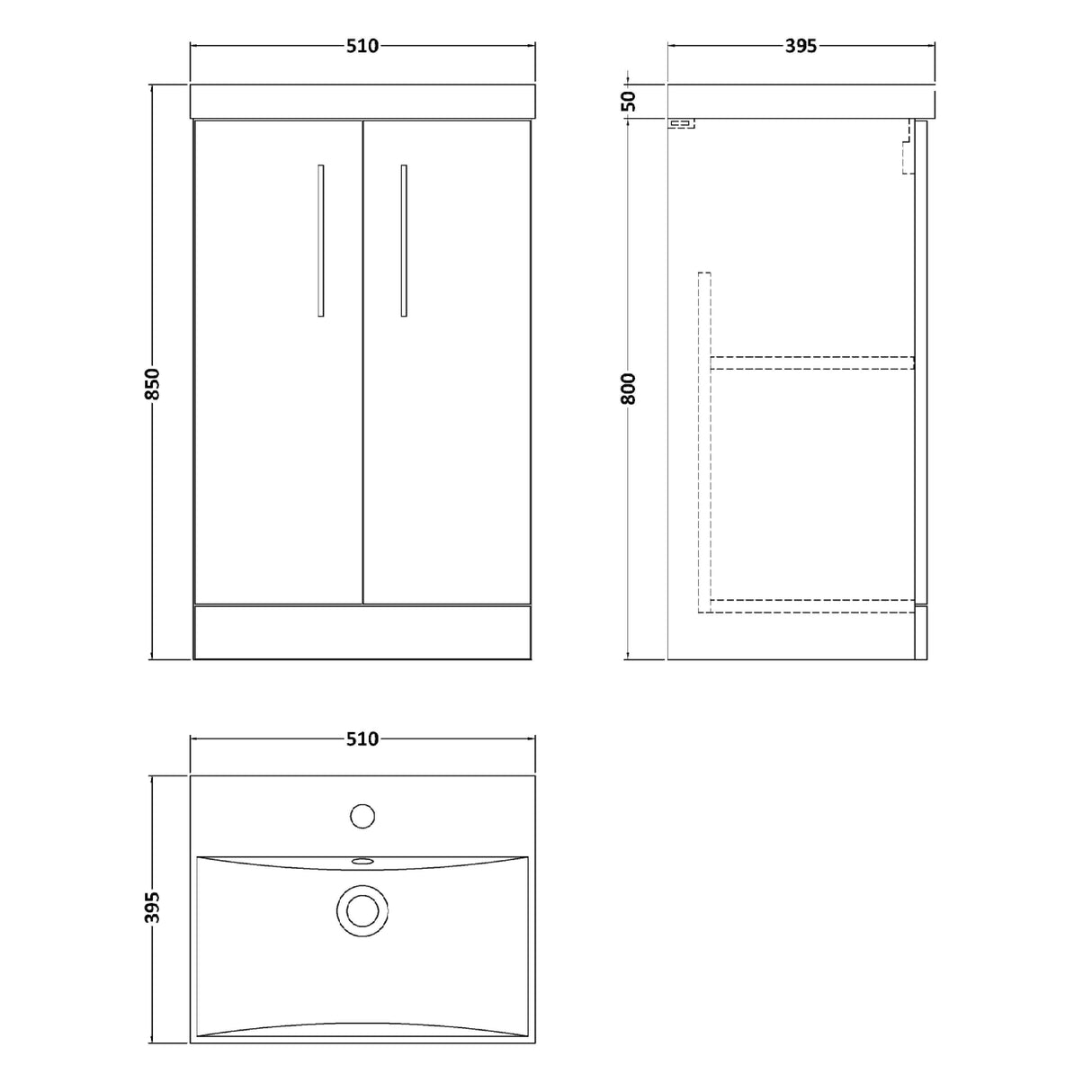 Nuie Arno 500mm Floor Standing 2 Door Vanity Unit & Basin Anthracite Woodgrain ARN501D LD