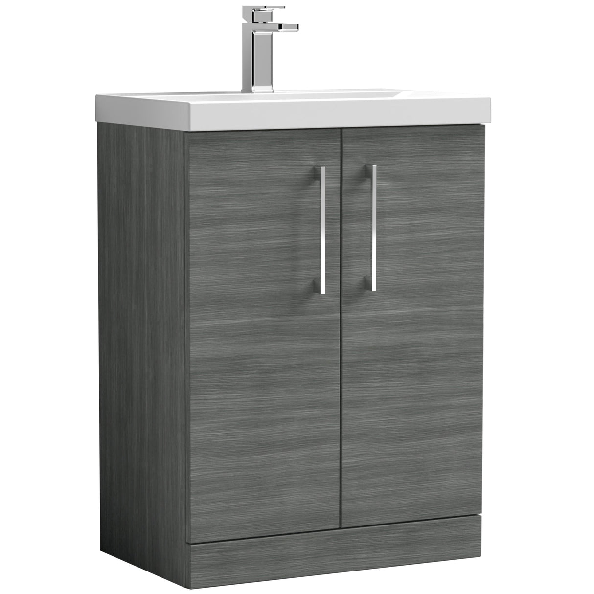 Nuie Arno 600mm Floor Standing 2 Door Vanity Unit & Basin Anthracite Woodgrain ARN503A