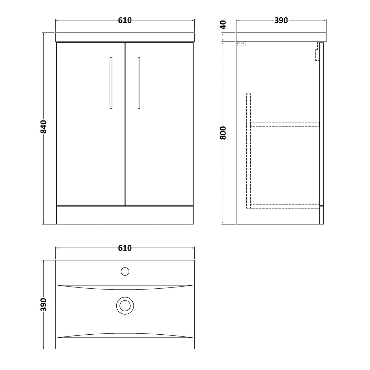 Nuie Arno 600mm Floor Standing 2 Door Vanity Unit & Basin Anthracite Woodgrain ARN503A LD