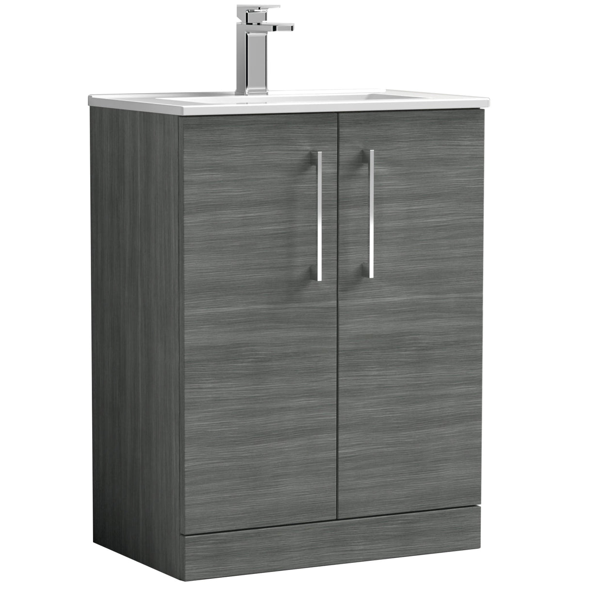 Nuie Arno 600mm Floor Standing 2 Door Vanity Unit & Basin Anthracite Woodgrain ARN503B