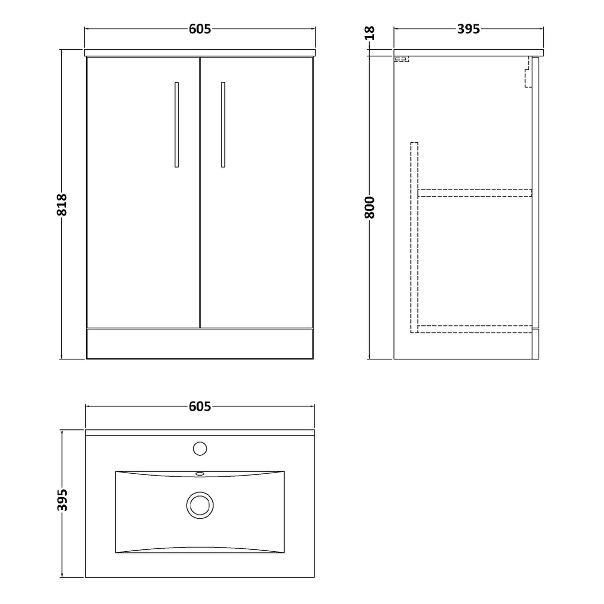 Nuie Arno 600mm Floor Standing 2 Door Vanity Unit & Basin Anthracite Woodgrain ARN503B LD