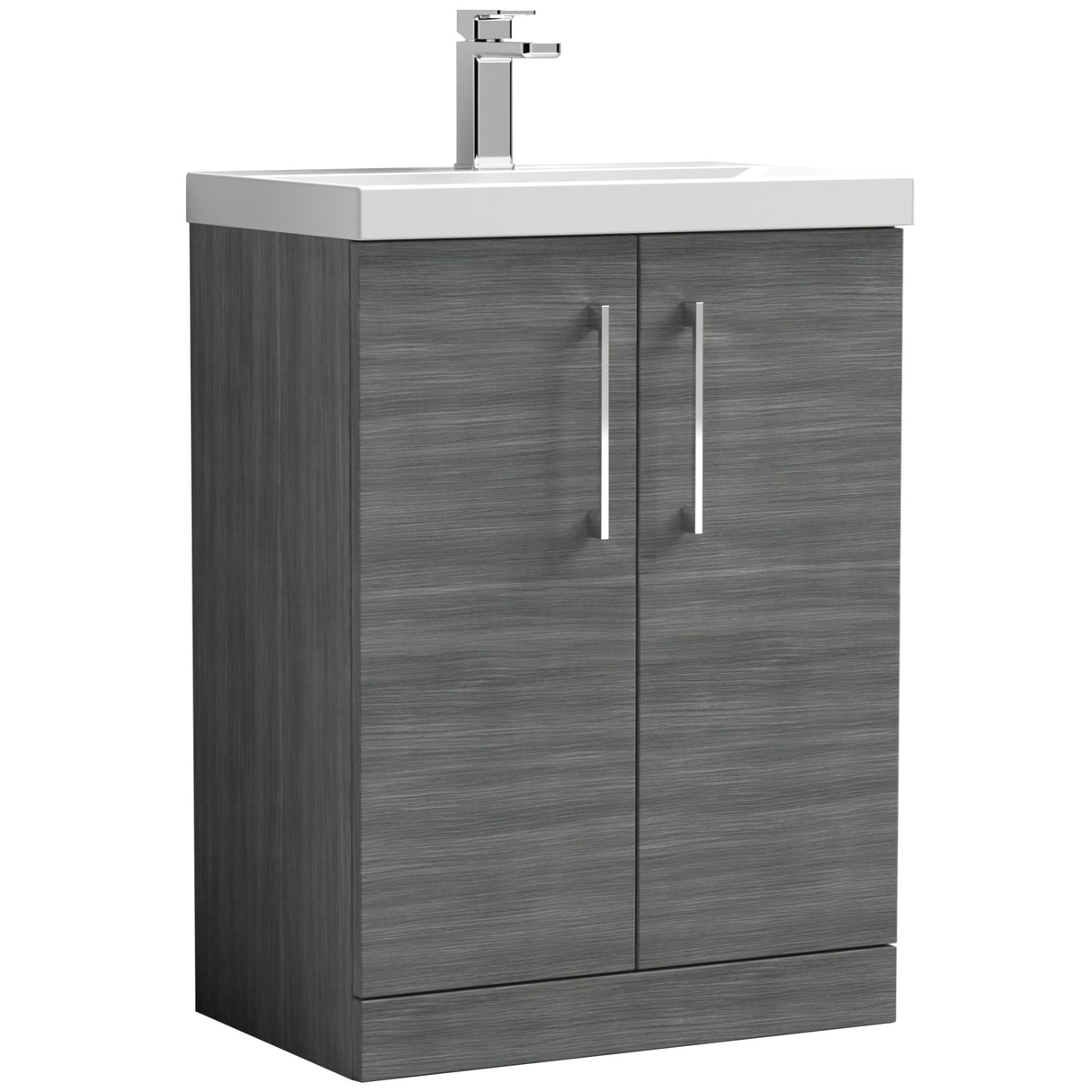 Nuie Arno 600mm Floor Standing 2 Door Vanity Unit & Basin Anthracite Woodgrain ARN503D