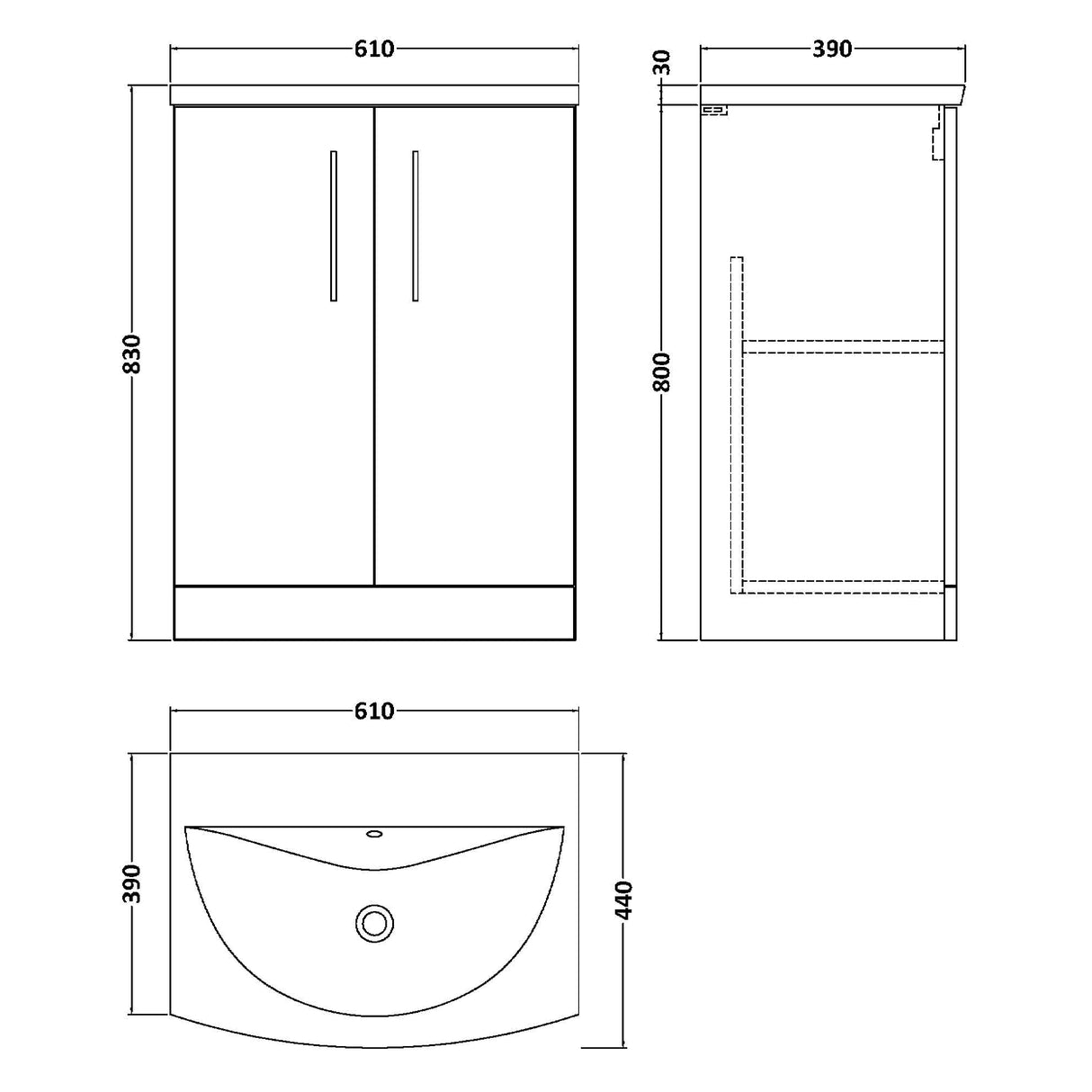 Nuie Arno 600mm Floor Standing 2 Door Vanity Unit & Basin Anthracite Woodgrain ARN503G LD