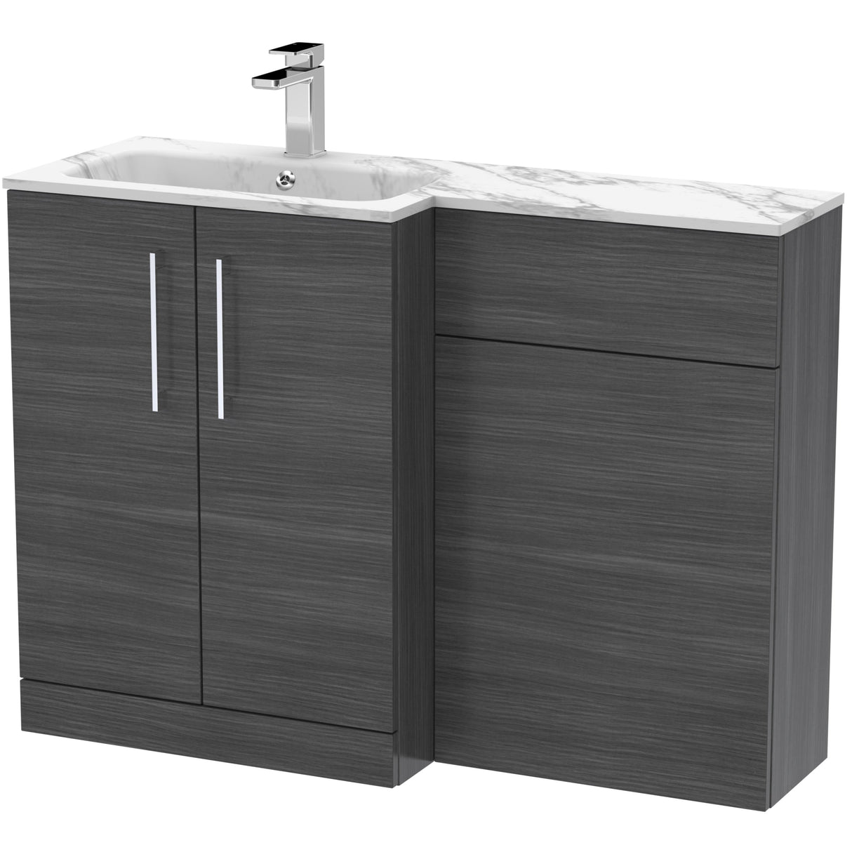 Nuie Arno Toilet & Basin Suite W1100mm - 2 Door Vanity Unit & Marble Stone Basin Anthracite Woodgrain ARN513L
