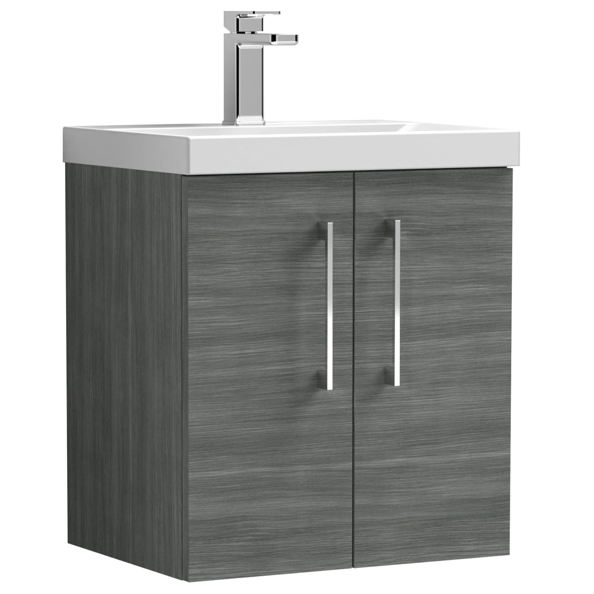 Nuie Arno 500mm Wall Hung 2 Door Vanity Unit & Basin Anthracite Woodgrain ARN521A
