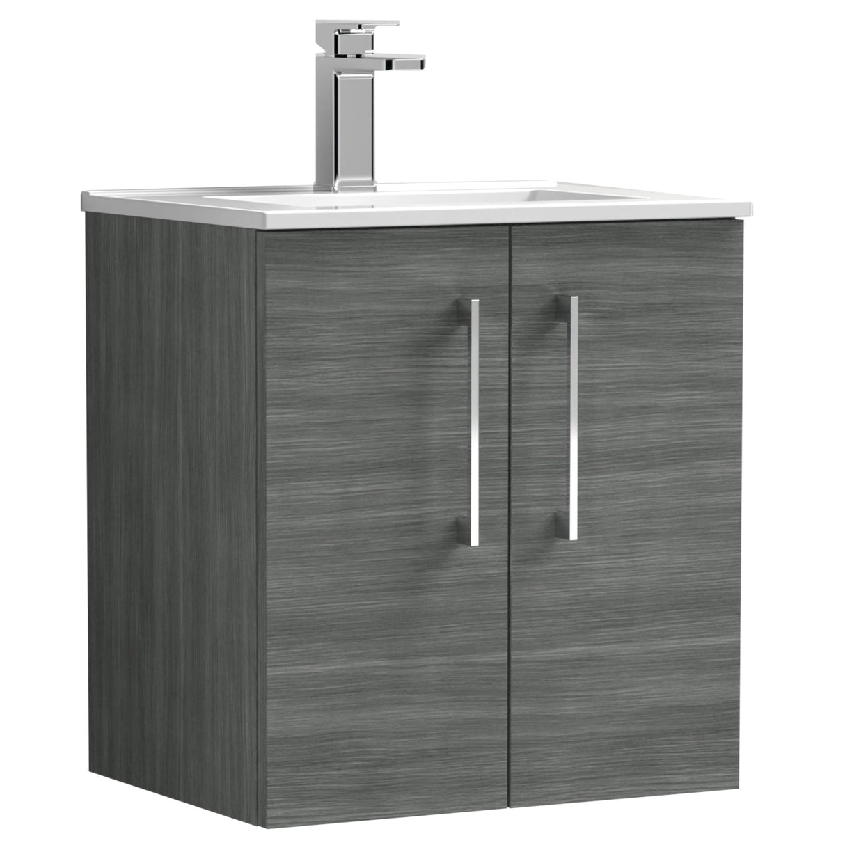 Nuie Arno 500mm Wall Hung 2 Door Vanity Unit & Basin Anthracite Woodgrain ARN521B