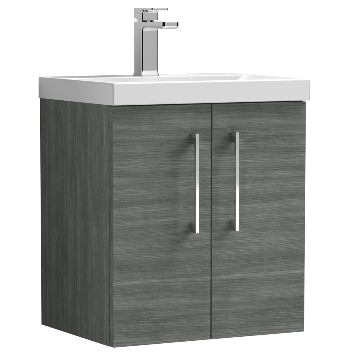 Nuie Arno 500mm Wall Hung 2 Door Vanity Unit & Basin Anthracite Woodgrain ARN521D