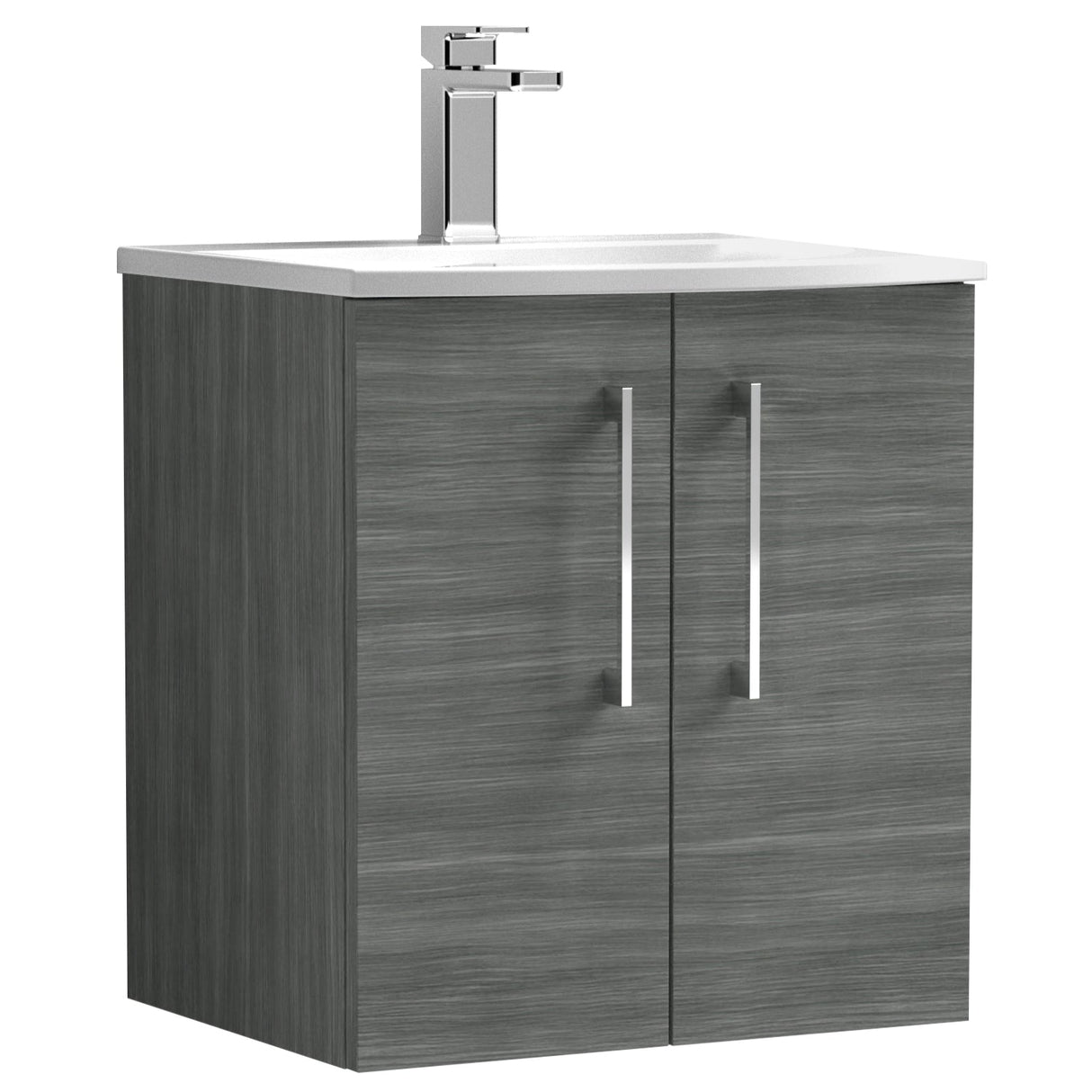 Nuie Arno 500mm Wall Hung 2 Door Vanity Unit & Basin Anthracite Woodgrain ARN521G