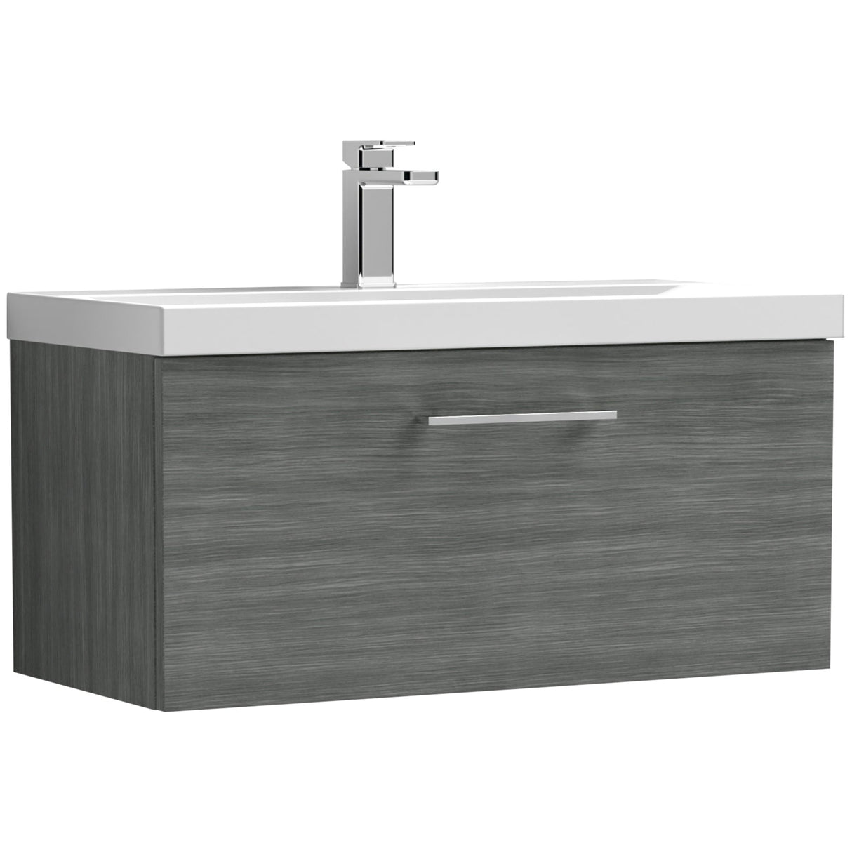Nuie Arno 800mm Wall Hung 1 Drawer Vanity Unit & Basin Anthracite Woodgrain ARN525A