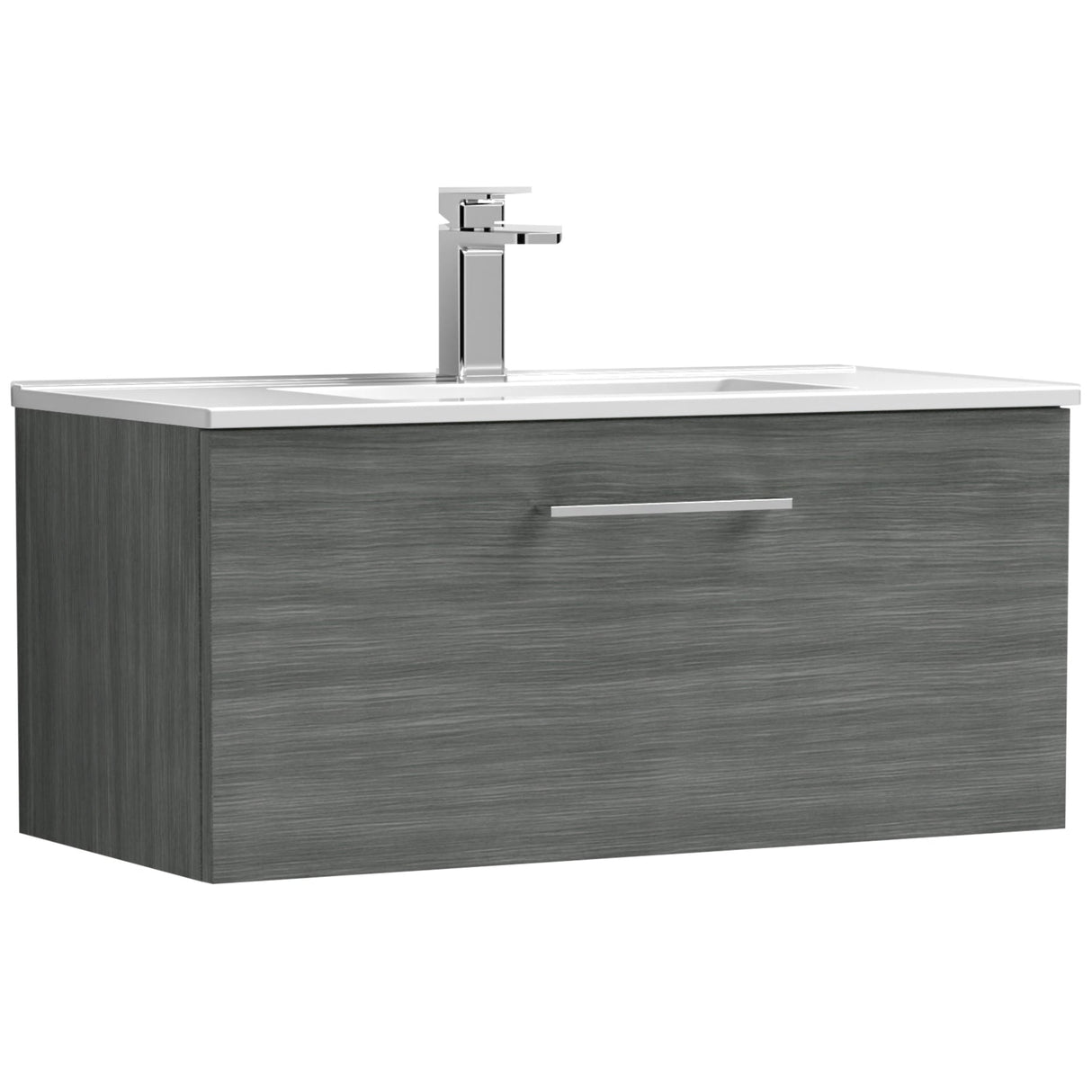 Nuie Arno 800mm Wall Hung 1 Drawer Vanity Unit & Basin Anthracite Woodgrain ARN525B