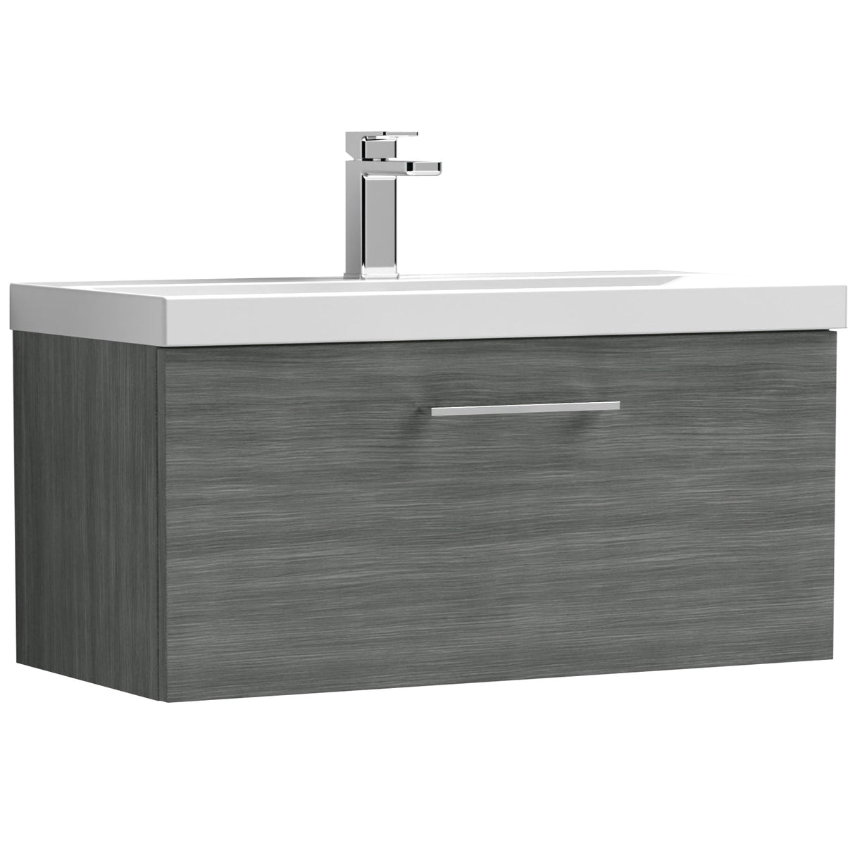 Nuie Arno 800mm Wall Hung 1 Drawer Vanity Unit & Basin Anthracite Woodgrain ARN525D