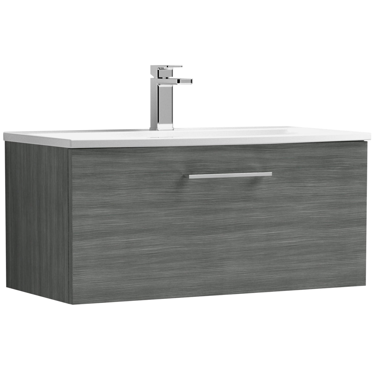 Nuie Arno 800mm Wall Hung 1 Drawer Vanity Unit & Basin Anthracite Woodgrain ARN525G
