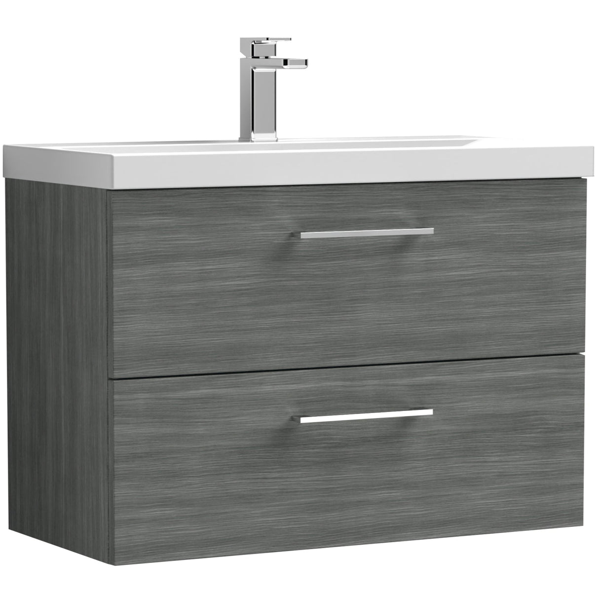 Nuie Arno 800mm Wall Hung 2 Drawer Vanity Unit & Basin Anthracite Woodgrain ARN526A