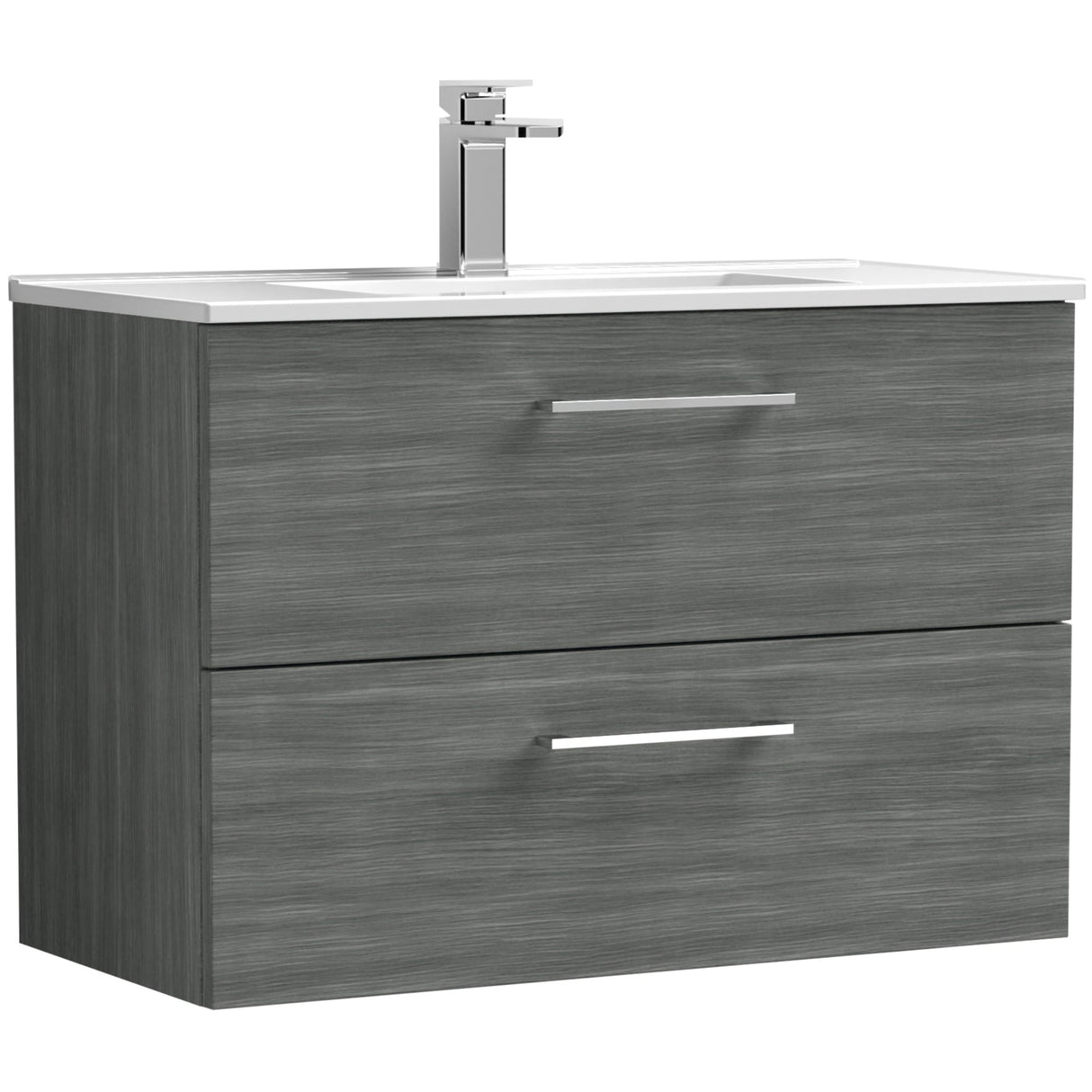 Nuie Arno 800mm Wall Hung 2 Drawer Vanity Unit & Basin Anthracite Woodgrain ARN526B