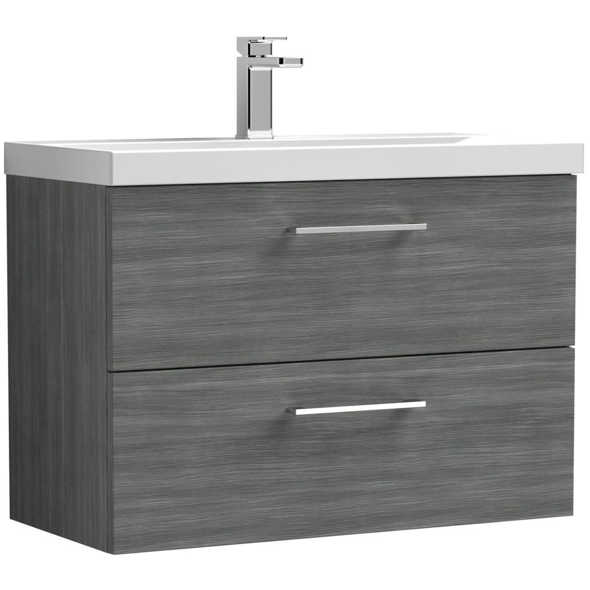 Nuie Arno 800mm Wall Hung 2 Drawer Vanity Unit & Basin Anthracite Woodgrain ARN526D