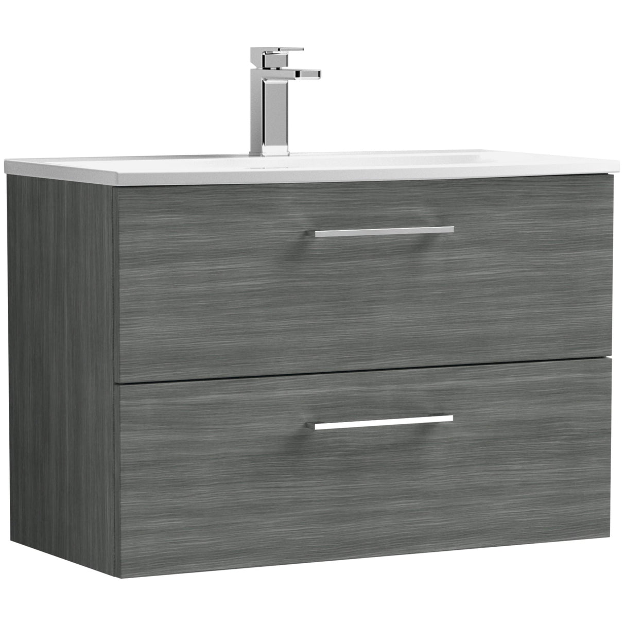 Nuie Arno 800mm Wall Hung 2 Drawer Vanity Unit & Basin Anthracite Woodgrain ARN526G