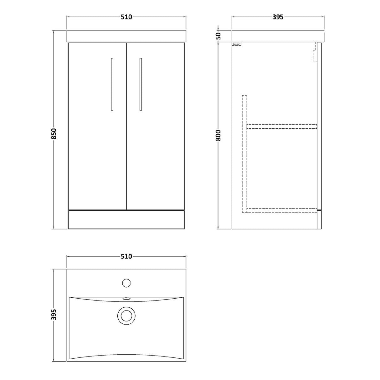 Nuie Arno 500mm Floor Standing 2 Door Vanity Unit & Basin Charcoal Black ARN601D LD
