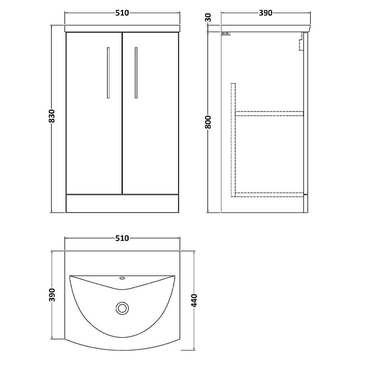 Nuie Arno 500mm Floor Standing 2 Door Vanity Unit & Basin Charcoal Black ARN601G LD