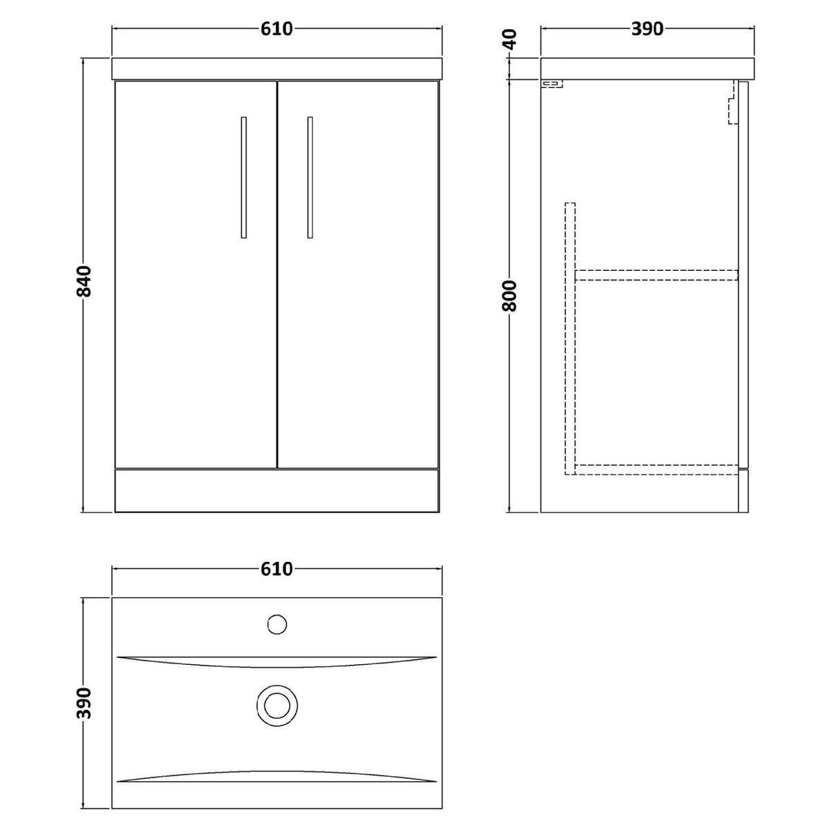 Nuie Arno 600mm Floor Standing 2 Door Vanity Unit & Basin Charcoal Black ARN603A LD