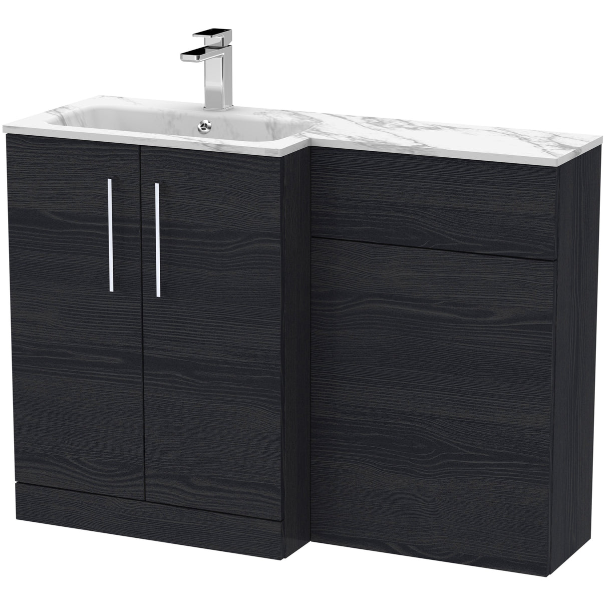 Nuie Arno Toilet & Basin Suite W1100mm - 2 Door Vanity Unit & Marble Stone Basin Charcoal Black ARN613L