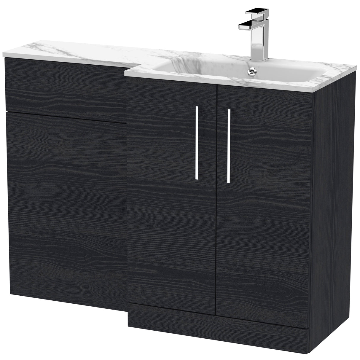 Nuie Arno Toilet & Basin Suite W1100mm - 2 Door Vanity Unit & Marble Stone Basin Charcoal Black ARN613R