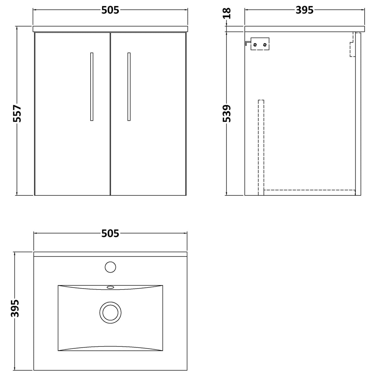 Nuie Arno 500mm Wall Hung 2 Door Vanity Unit & Basin Charcoal Black ARN621B LD