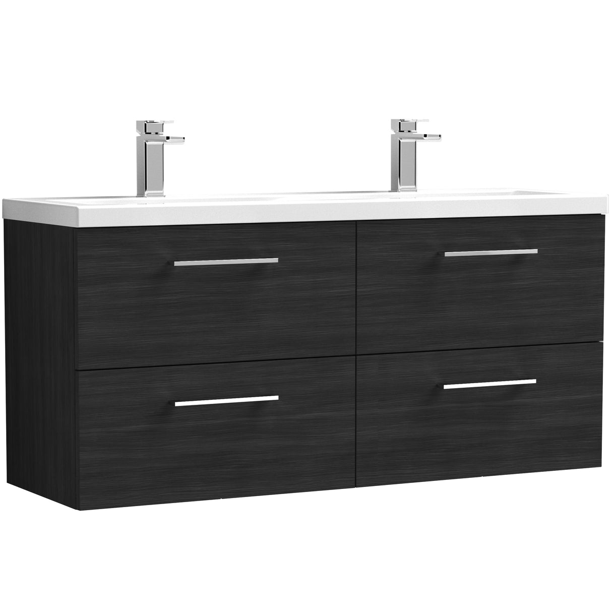 Nuie Arno 1200mm Wall Hung 4 Drawer Vanity Unit & Double Basin Charcoal Black ARN624F