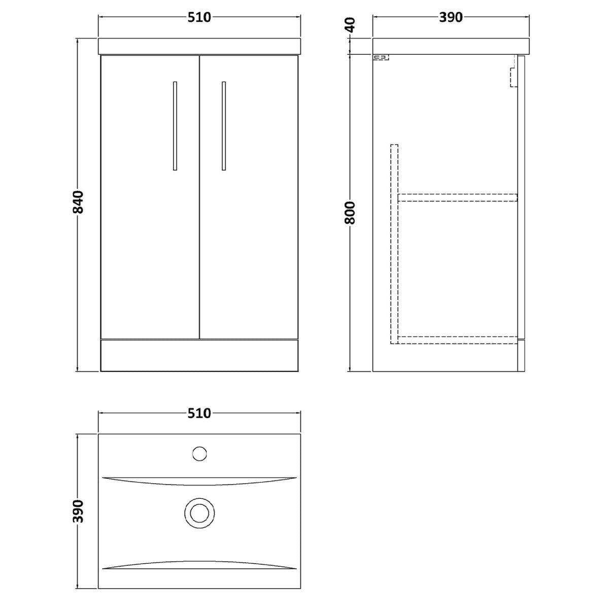 Nuie Arno 500mm Floor Standing 2 Door Vanity Unit & Basin Satin Green ARN801A LD