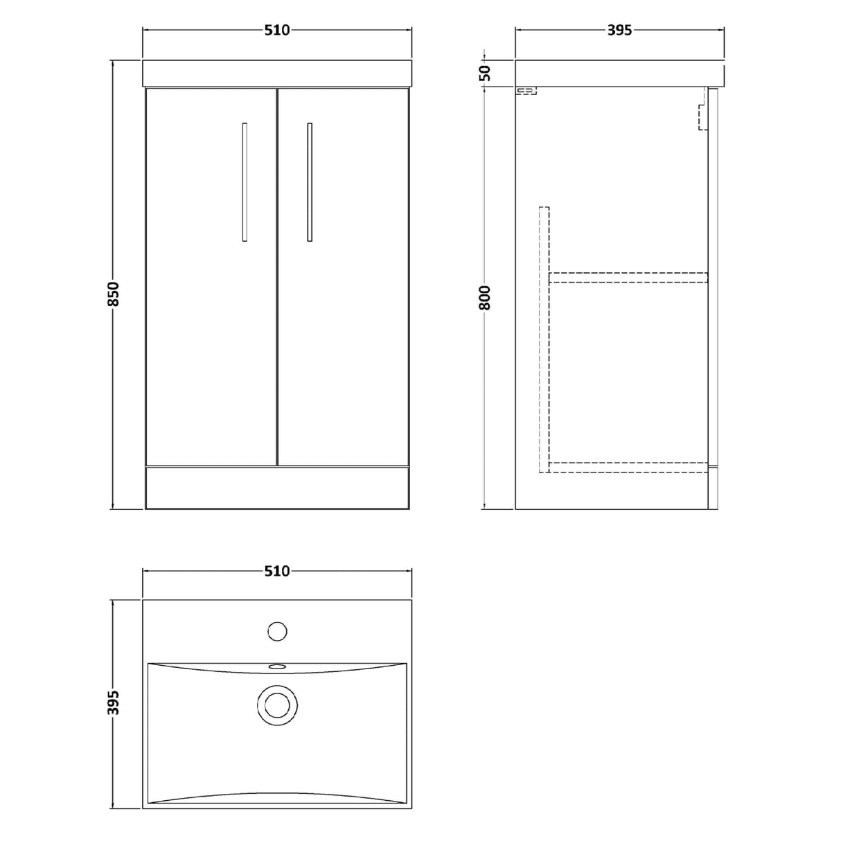 Nuie Arno 500mm Floor Standing 2 Door Vanity Unit & Basin Satin Green ARN801D LD
