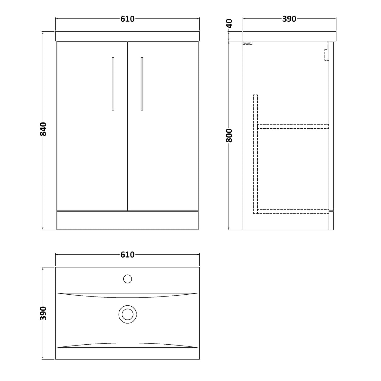Nuie Arno 600mm Floor Standing 2 Door Vanity Unit & Basin Satin Green ARN803A LD
