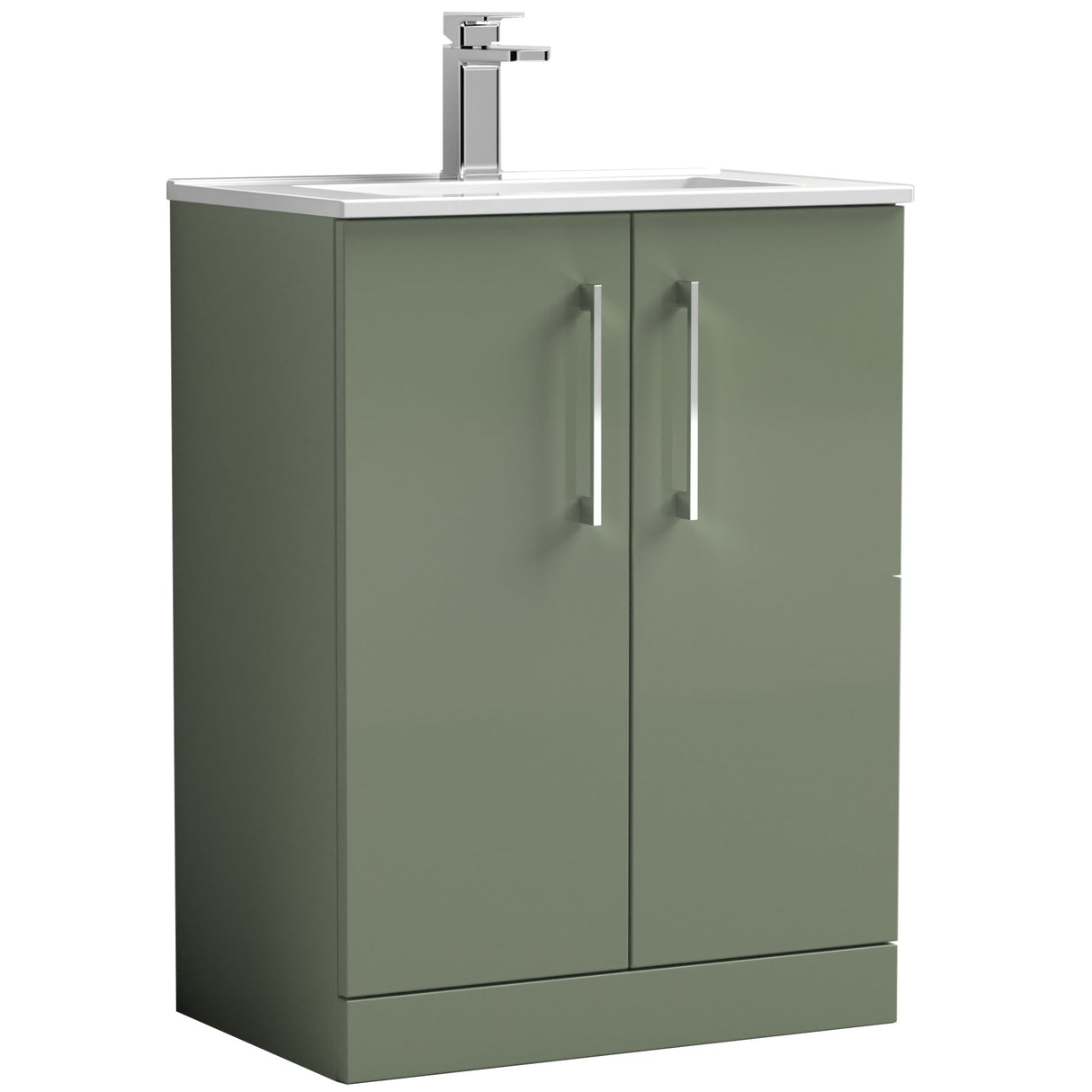 Nuie Arno 600mm Floor Standing 2 Door Vanity Unit & Basin Satin Green ARN803B