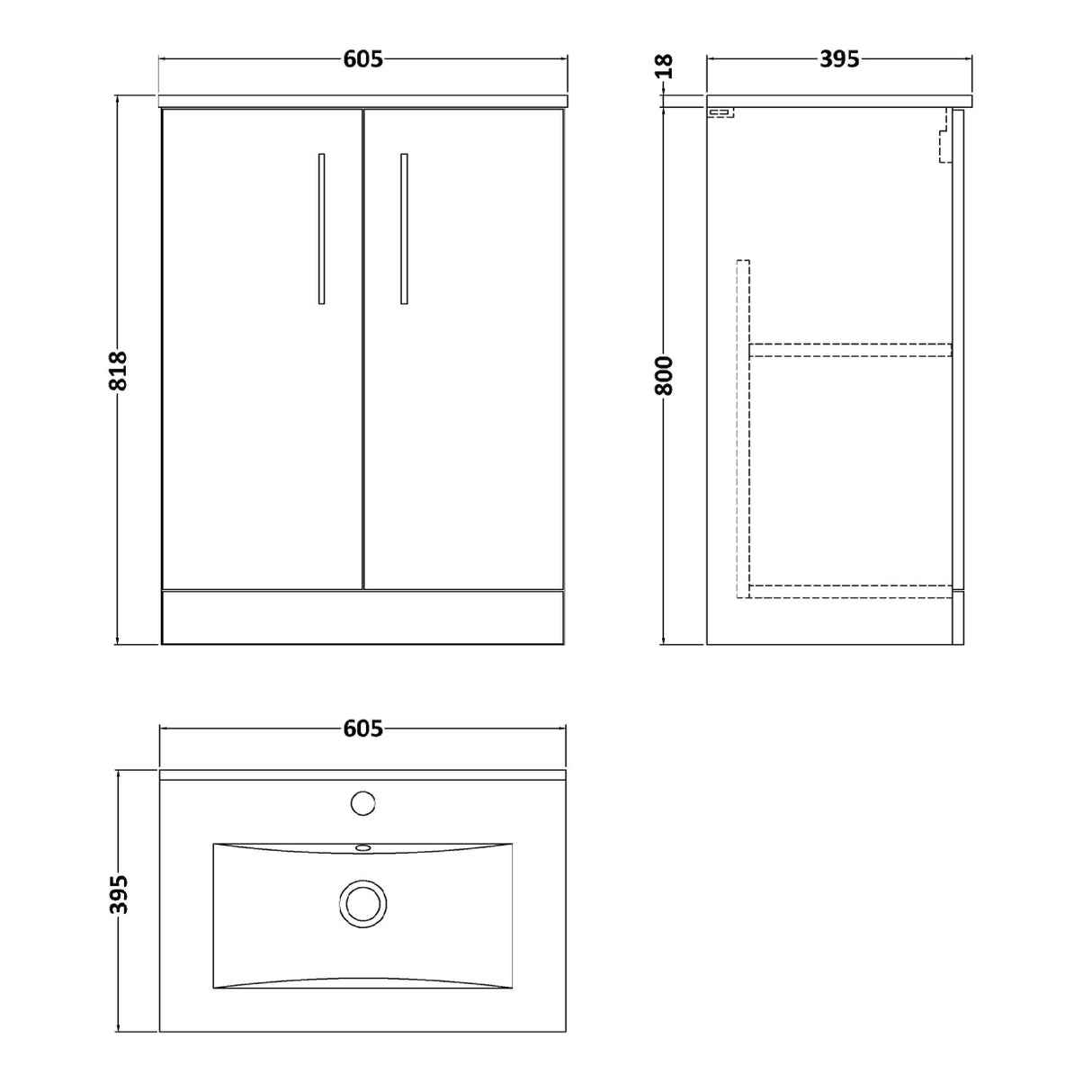 Nuie Arno 600mm Floor Standing 2 Door Vanity Unit & Basin Satin Green ARN803B LD