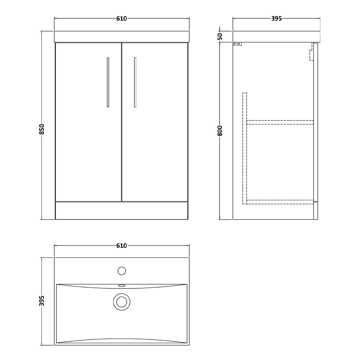 Nuie Arno 600mm Floor Standing 2 Door Vanity Unit & Basin Satin Green ARN803D LD