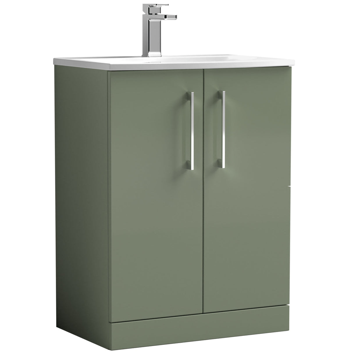 Nuie Arno 600mm Floor Standing 2 Door Vanity Unit & Basin Satin Green ARN803G