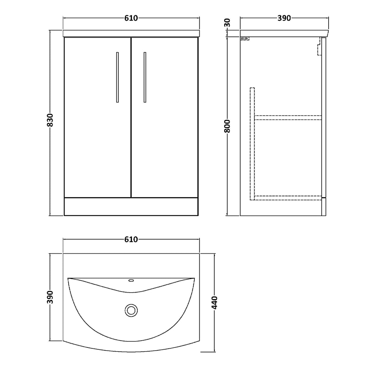 Nuie Arno 600mm Floor Standing 2 Door Vanity Unit & Basin Satin Green ARN803G LD
