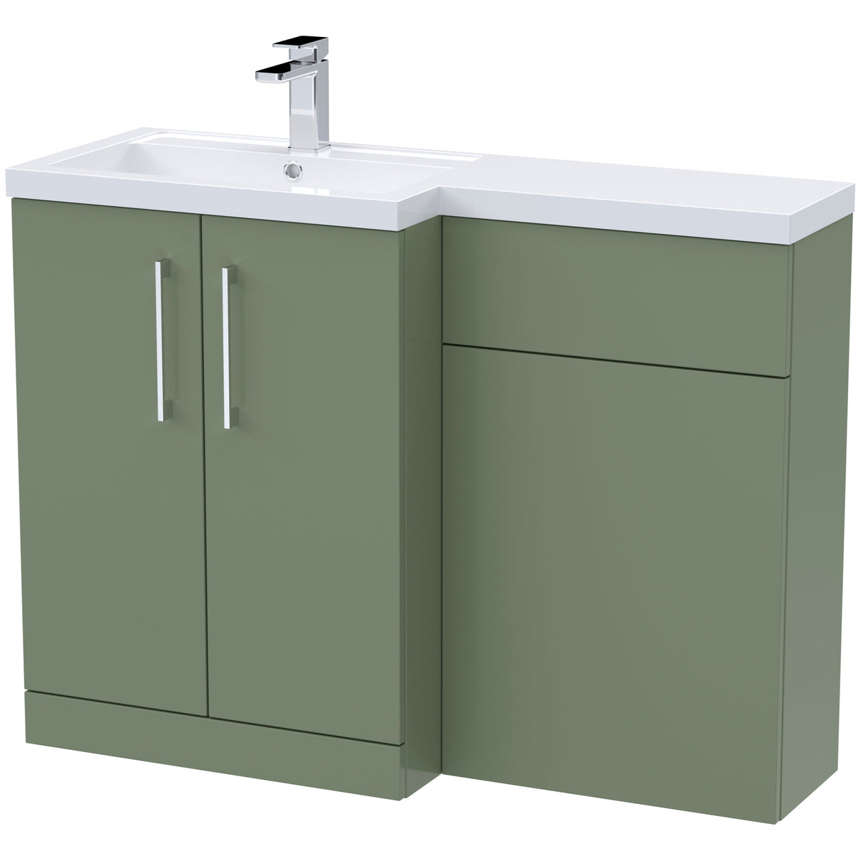 Nuie Arno Toilet & Basin Suite W1100mm - 2 Door Vanity Unit & Polymarble Basin Satin Green ARN811L