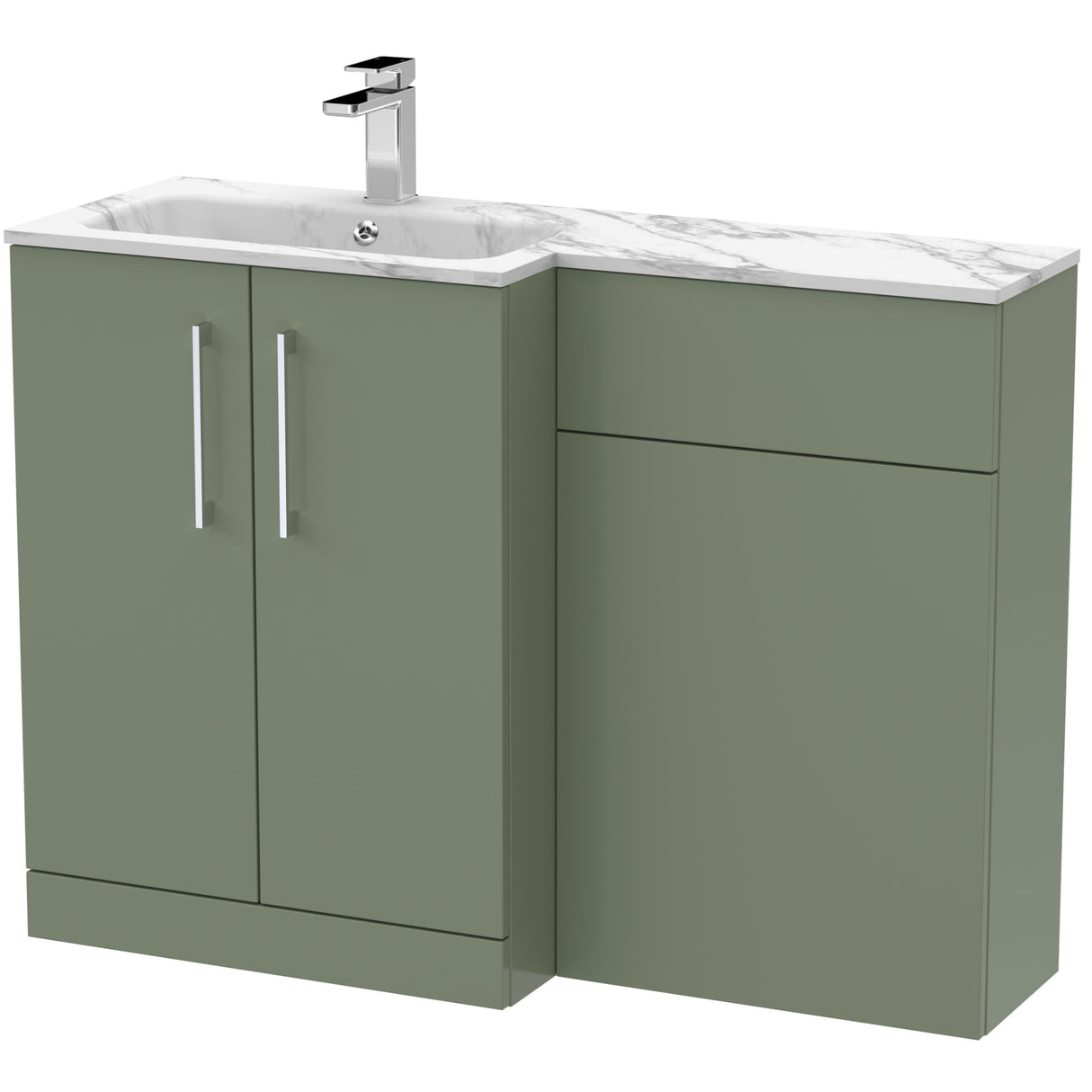 Nuie Arno Toilet & Basin Suite W1100mm - 2 Door Vanity Unit & Marble Stone Basin Satin Green ARN813L
