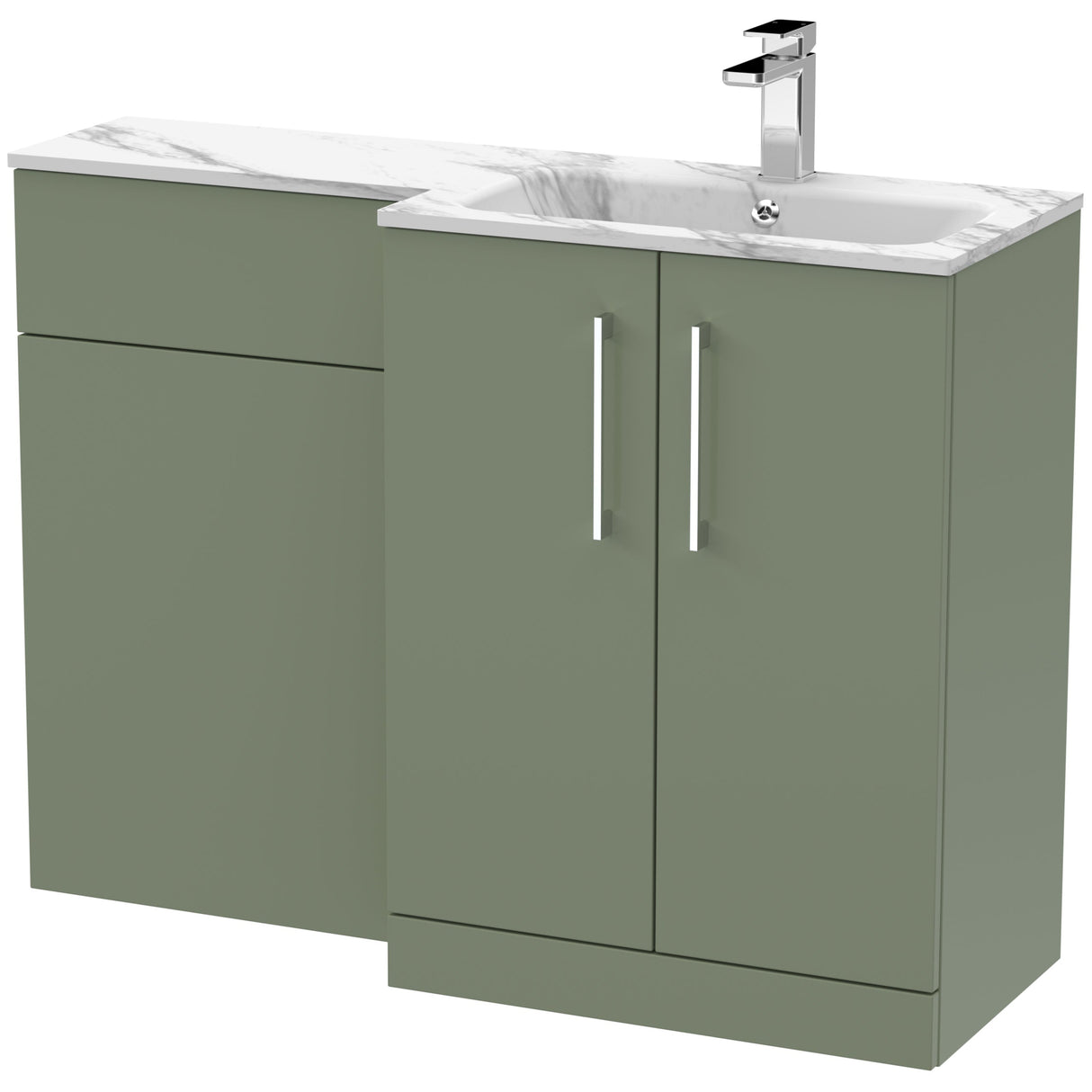 Nuie Arno Toilet & Basin Suite W1100mm - 2 Door Vanity Unit & Marble Stone Basin Satin Green ARN813R
