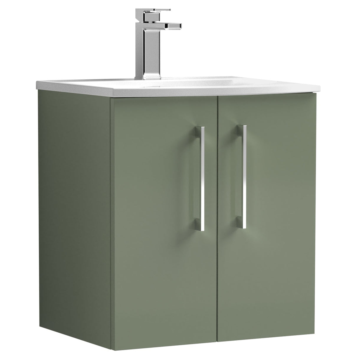 Nuie Arno 500mm Wall Hung 2 Door Vanity Unit & Basin Satin Green ARN821G