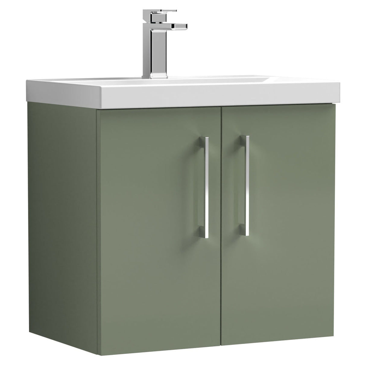 Nuie Arno 600mm Wall Hung 2 Door Vanity Unit & Basin Satin Green ARN823D