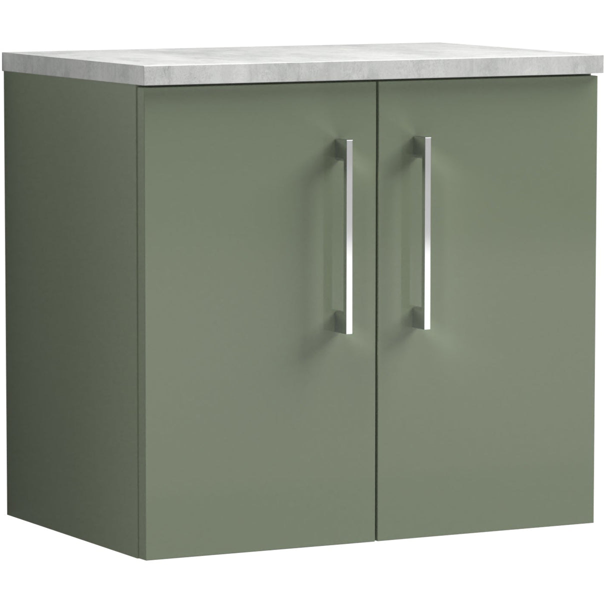 Nuie Arno 600mm Wall Hung 2 Door Countertop Vanity Unit Satin Green ARN823LBG