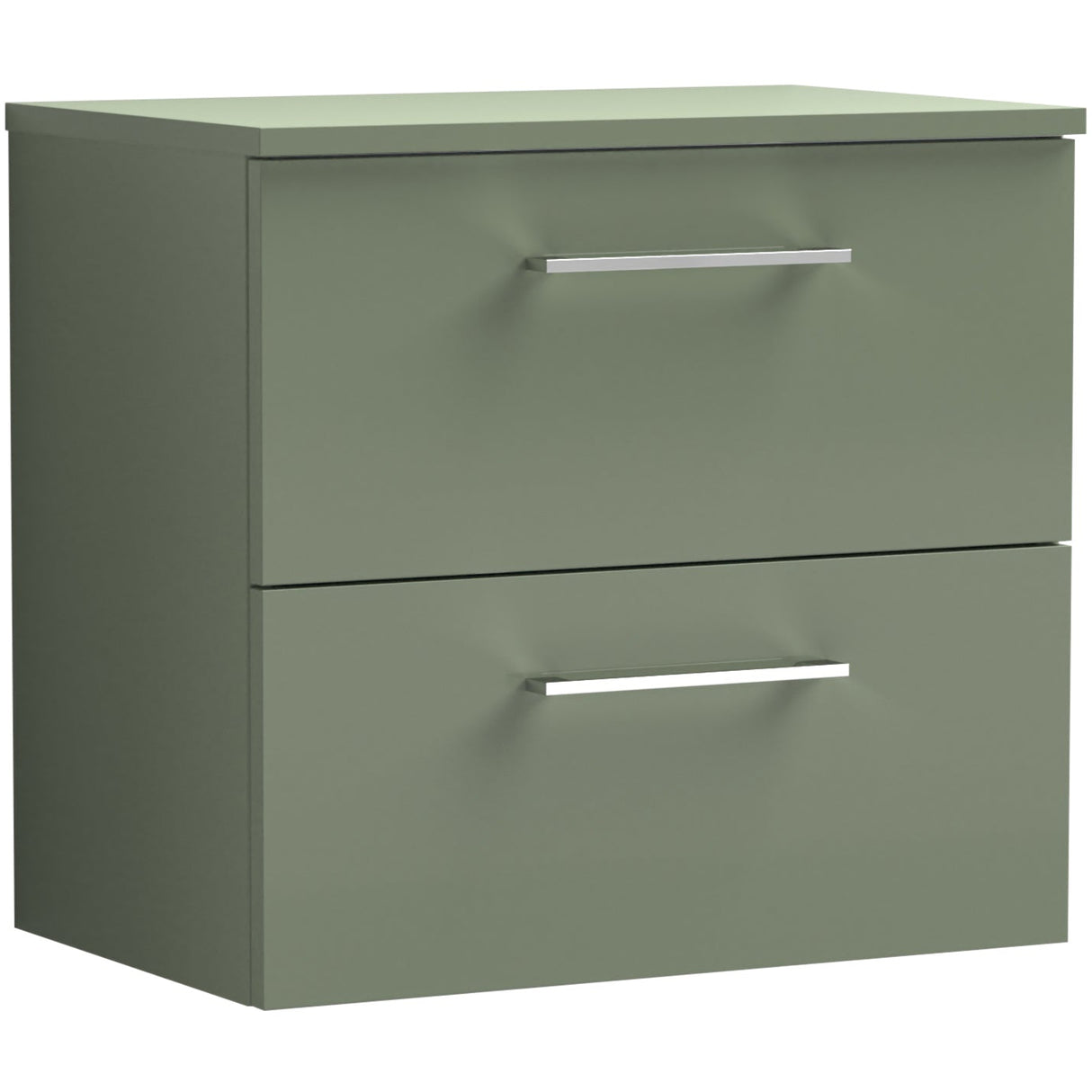Nuie Arno 600mm Wall Hung 2 Drawer Countertop Vanity Unit Satin Green ARN824W