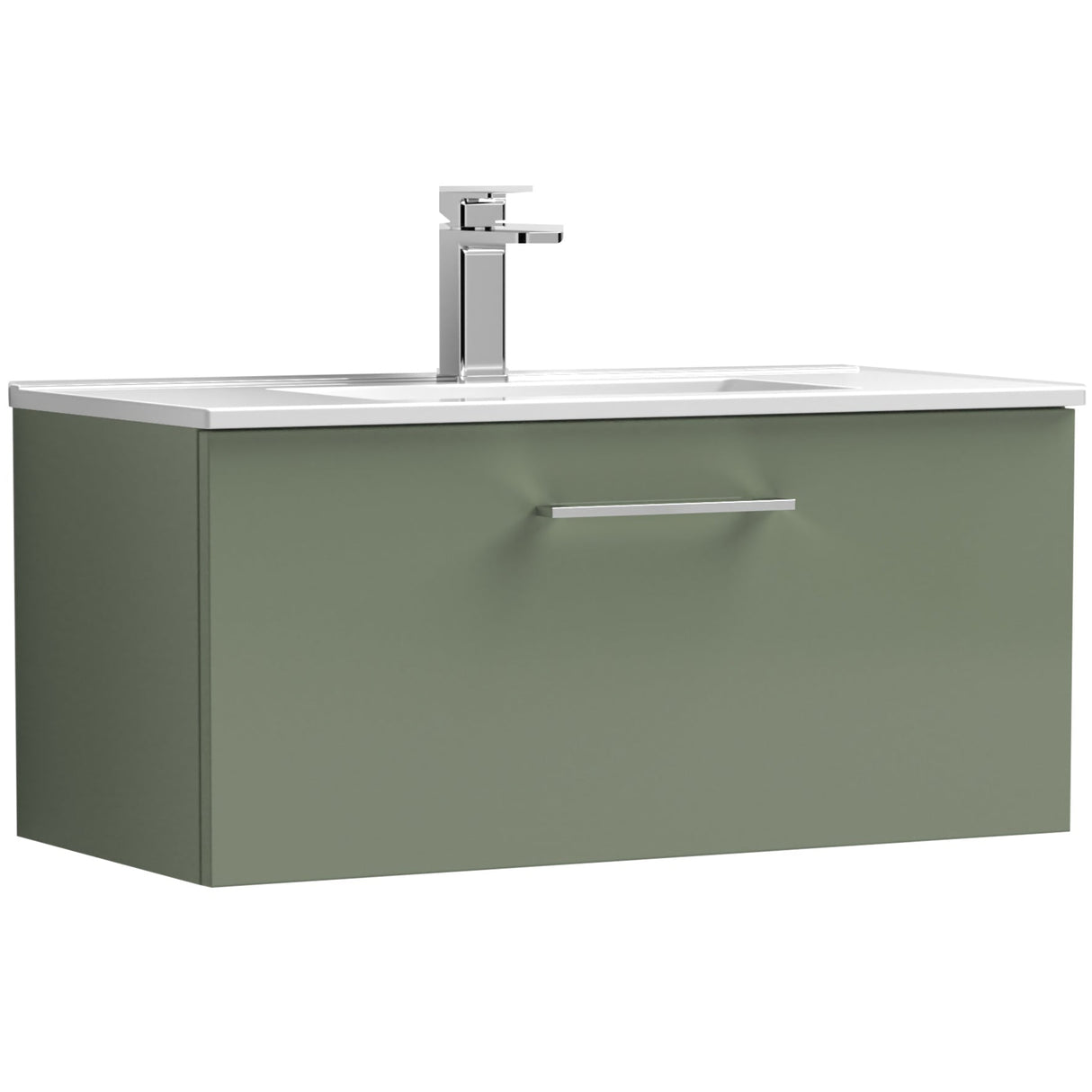 Nuie Arno 800mm Wall Hung 1 Drawer Vanity Unit & Basin Satin Green ARN825B