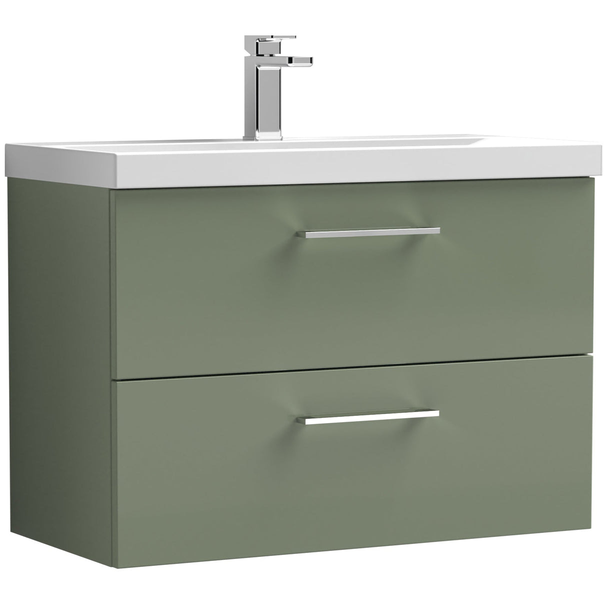 Nuie Arno 800mm Wall Hung 2 Drawer Vanity Unit & Basin Satin Green ARN826A